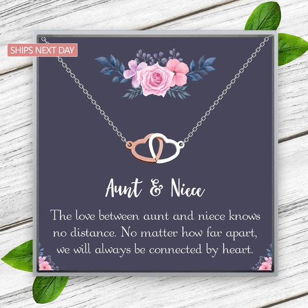 Niece Gift from Aunt, Aunt Gift from Niece, Gift for Auntie from Niece Birthday Gift Jewelry, Double Heart Aunt Niece Necklace, Aunty Gift