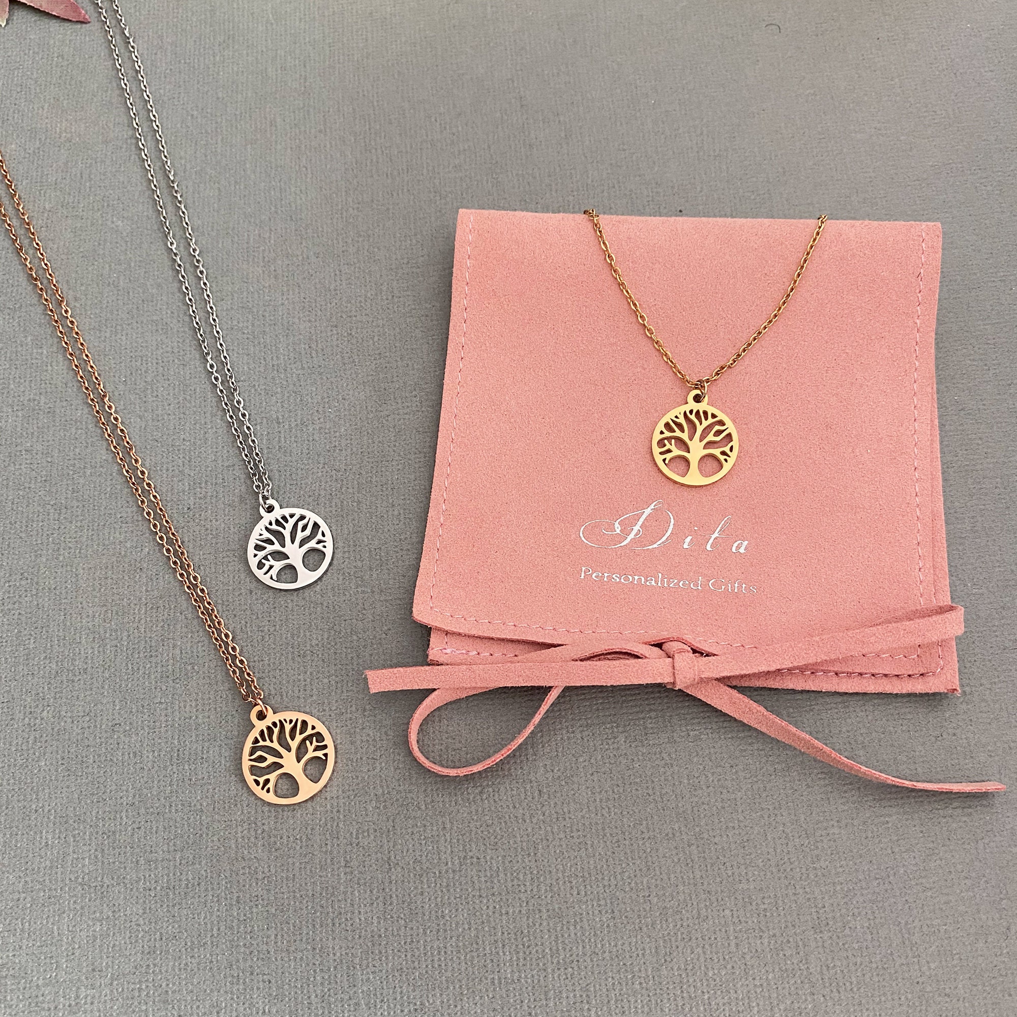 TREE OF LIFE Gold Necklace Family Tree Necklace for Mom Etsy