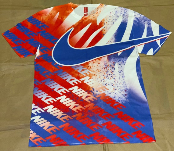 blue red white nike shirt