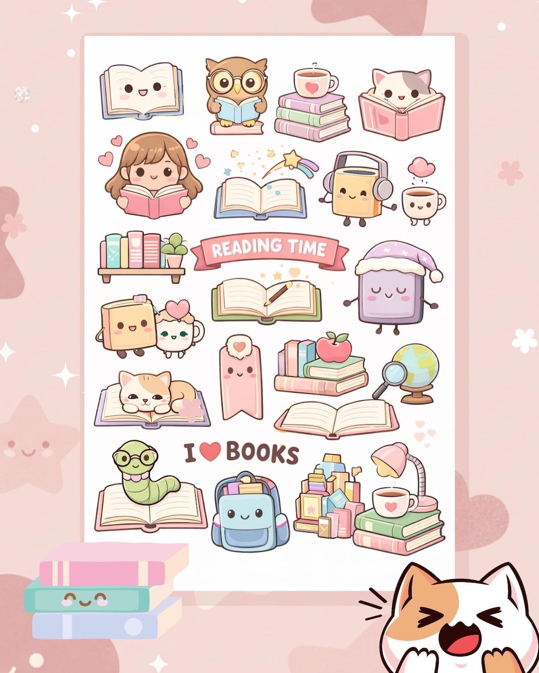 Cute Kawaii Book Sticker Pack, Reading Aesthetic Kindle Stickers ...