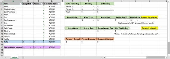 zero based budget template with income calculator excel etsy