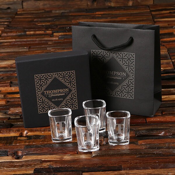 Engraved Personalized 4 pc. Shot Glass Set with Paper Gift Box Etsy