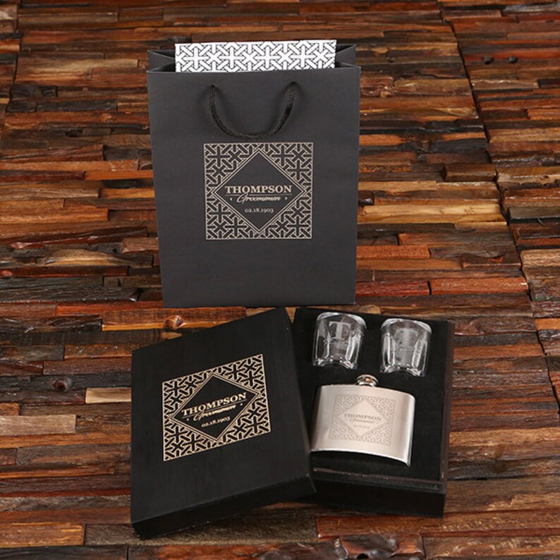 Engraved Flask With 2 Personalized Shot Glasses Groomsmen Best Etsy