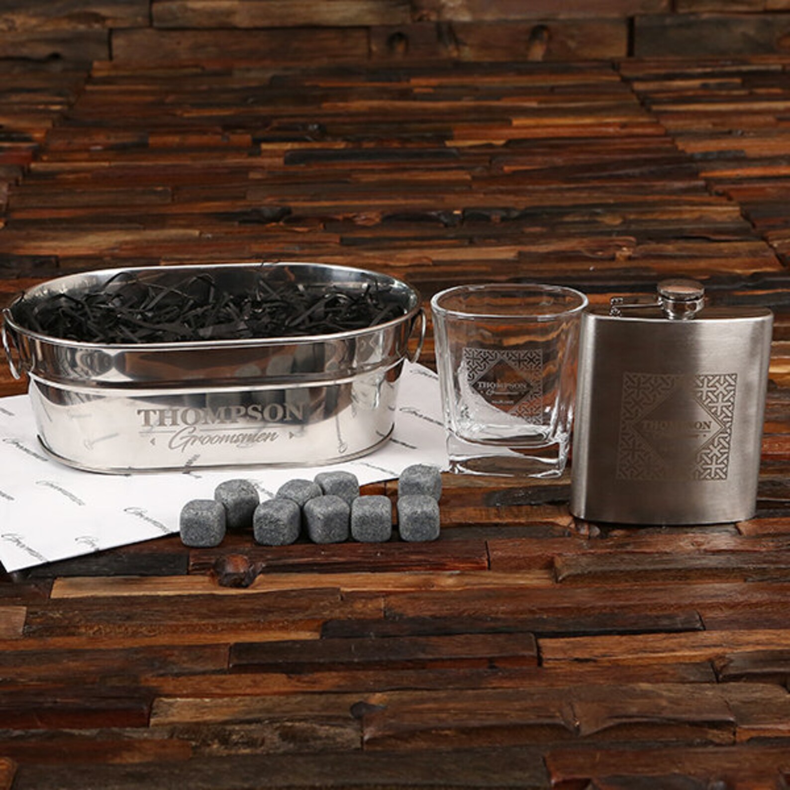 Personalized Ice Bucket with Whiskey Stones Flask and Whiskey | Etsy