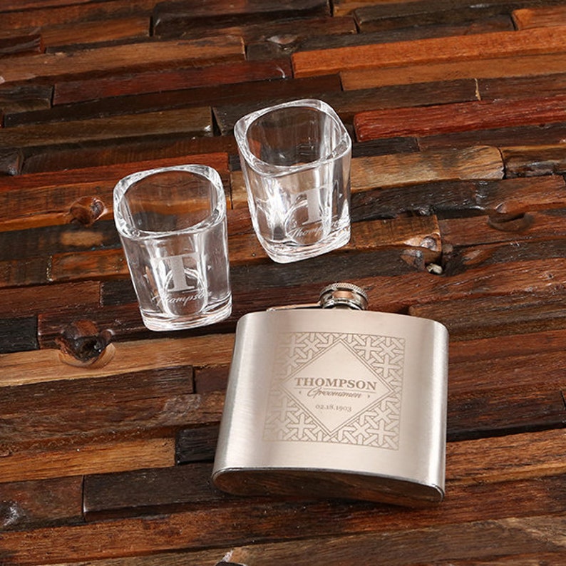 Engraved Flask With 2 Personalized Shot Glasses Groomsmen Best Etsy