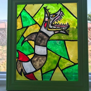 beetlejuice Sandworm painted stained glass