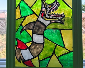 beetlejuice Sandworm painted stained glass