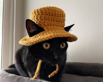 Handmade Crochet Comfort Bucket Hat - Stylish Headwear for Pets, Unique Pet Accessory, Cute Kitty Hat, Adorable Pet Gift