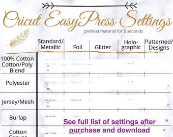 Heat Press Settings - Etsy