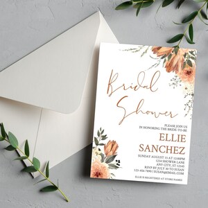 Floral Terracotta Bridal Shower Invitation | Customizable | Editable | One Time Purchase Unlimited Prints