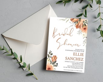 Floral Terracotta Bridal Shower Invitation | Customizable | Editable | One Time Purchase Unlimited Prints