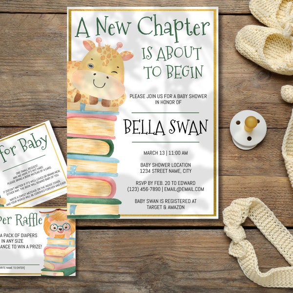 A New Chapter Baby Shower WITH Invitation Inserts | Book Lover Shower | A New Chapter Is About To Begin Baby Shower | Digital Customizable