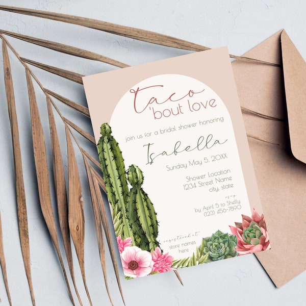 Taco 'Bout Love Bridal Shower Invitation | Customizable | Editable | Southwestern Cactus Succulent Themed Bridal Shower