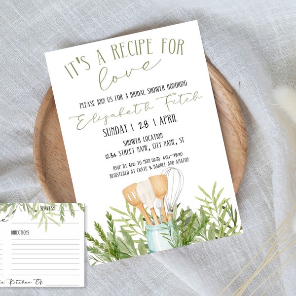 Recipe for Love Bridal Shower WITH Recipe Card | Cooking and Baking Wedding Shower | Editable Customizable Online Template | Unlimited Print