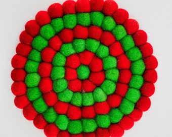 Handmade Wool Felt Ball Coaster: Colorful Trivet Mat (21CM)