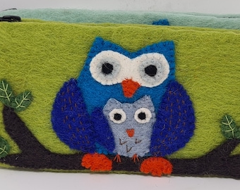 Handmade Felt Owl Pencil Case: Zippered Stationery Bag