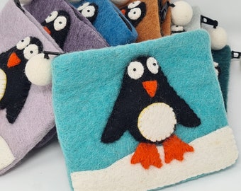 Handmade Felt Penguin Coin Purse: Fair Trade Wool Pouch