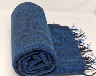 Handmade Beautiful Yak Wool Blanket Blackblue mixed Soft Oversized Shawl/Throws Meditation Wrap Blanket Yak Wool Hand-Loomed Nepal