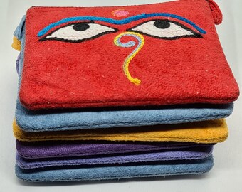Buddha Eyes Embroidered Coin Purse: Nepalese Bohemian Bag