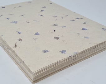 Handmade A4 Lokta Paper Cornflower Blue Petal -20 Sheets Handmade Paper Using Traditional Method in Nepal, A4 Lokta Paper 20 Sheets