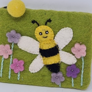 Handmade Felt Coin Purse: Nepal Wool Bee Design