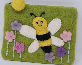 Handmade Felt Coin Purse: Nepal Wool Bee Design