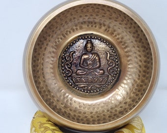 Hand Beaten Tibetan Stunning Buddha Engraved Singing Bowl , Himalayan Bowl for Meditation, Sound, Peace and Love, Mindfulness Yoga, Healing