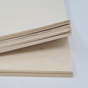 May include: A stack of blank, off-white paper sheets with a rough texture. The paper is folded in half and the edges are visible.