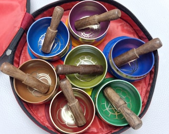 Handmade Tibetan Chakra Singing Bowl Set: Meditation & Healing