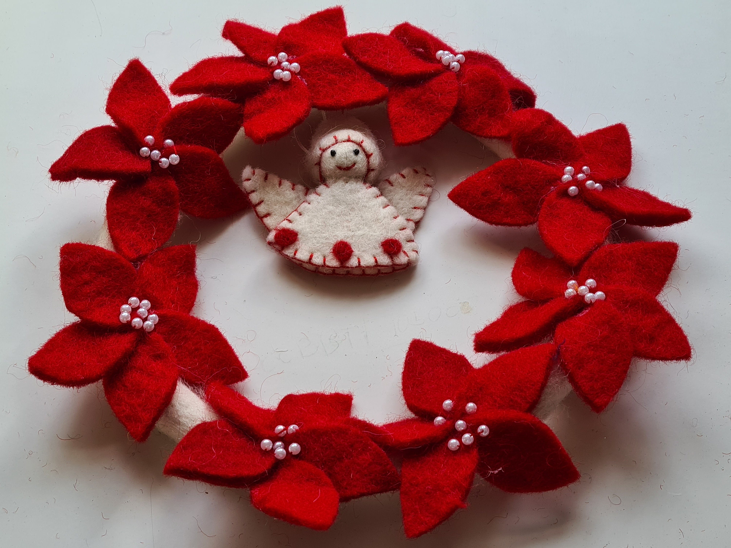Handmade Festive Wool Felt Wreath Christmas Red Flowers With Etsy UK