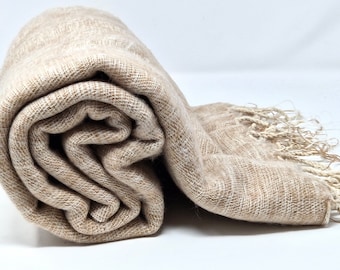 Yak Wool Blanket Beige Soft Oversized Shawl/Throws Meditation Wrap Blanket Yak Wool Hand-Loomed Nepal