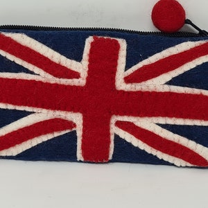 British Flag Felt Pencil case, handmade Pen case, makeup bag, organiser bag, cable tidy pouch with Zipper Storage, Stationary bag