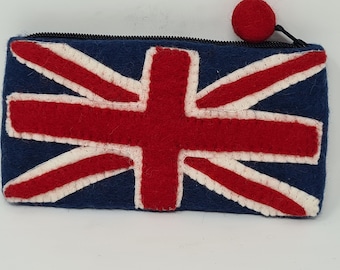 British Flag Felt Pencil Case: Handmade Zipper Pouch