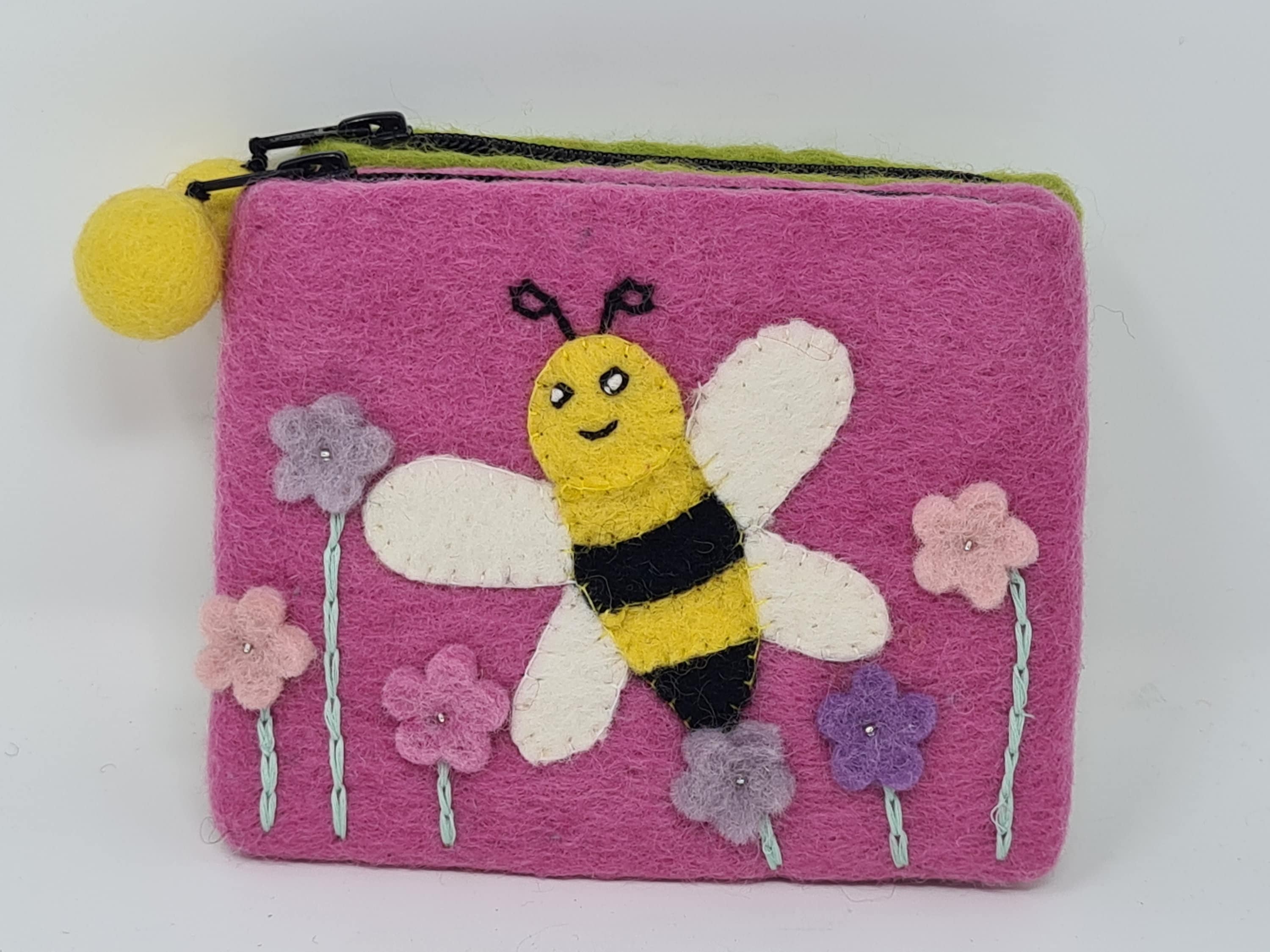 Porte-monnaie Femme En Laine Feutrée BNB - Couleur Fraise Rose - Fabriqué Au Népal