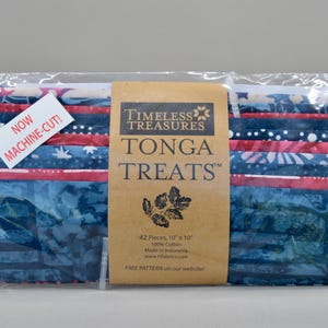 Timeless Treasures Tonga Treats Batik Layer Cake, Patriotic Red, White, Blue 10" Squares