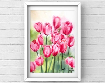 Original watercolor painting, watercolor tulips , 8x10 inches