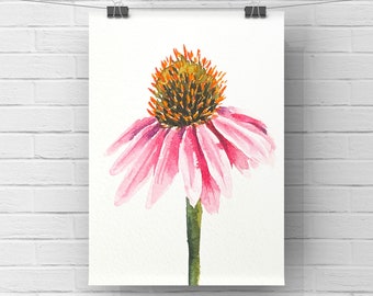 Original watercolor painting, watercolor cone flower, 4x6 inches