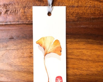 Original watercolor painting, handmade bookmarks, watercolor ginkgo leaf, 2x6 inches