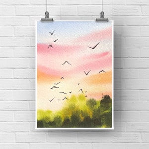 Original healing landscape watercolor painting postcard, 4x6 inches