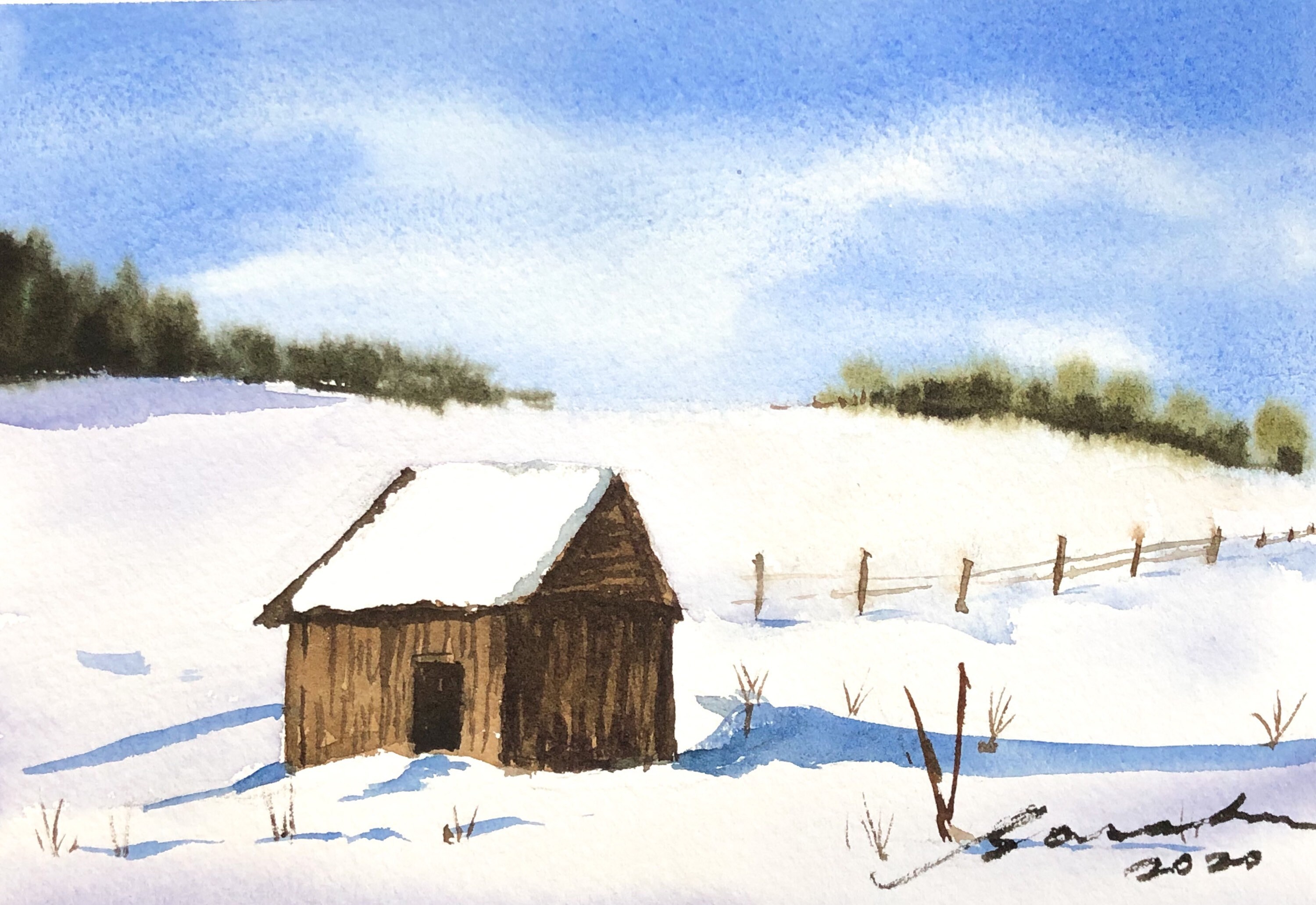 Watercolor snow scenes Original watercolor landscape painting Etsy