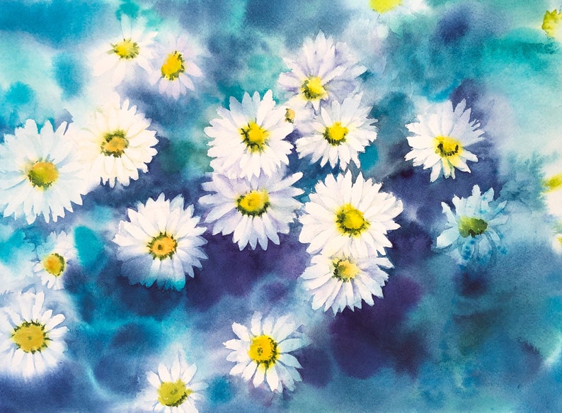 12x16 inches Original watercolor daisies painting