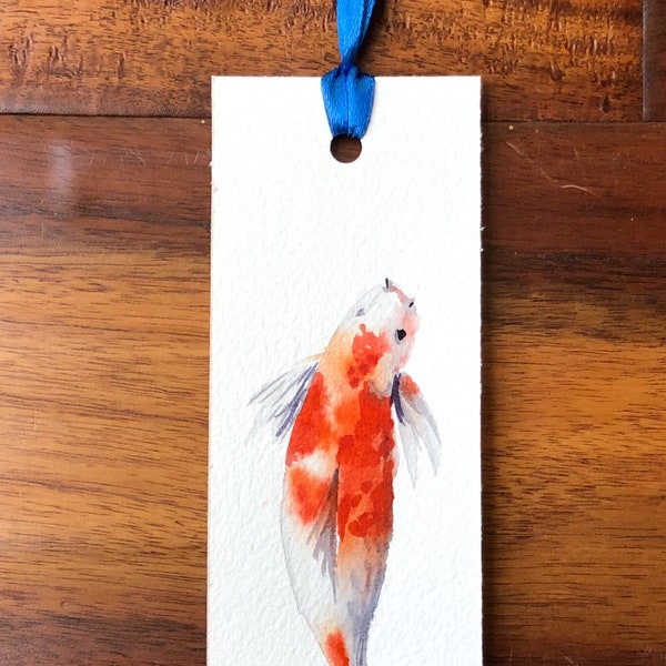 Original watercolor painting, handmade bookmarks, watercolor koi fish, 2x6 inches