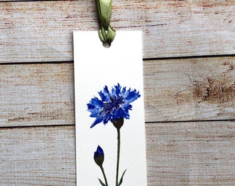 Original watercolor painting, handmade bookmarks, watercolor corn flower, 2x6 inches