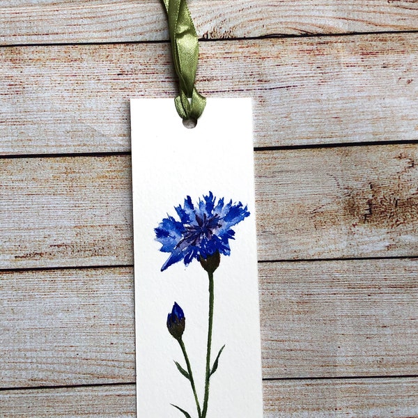 Original watercolor painting, handmade bookmarks, watercolor corn flower, 2x6 inches