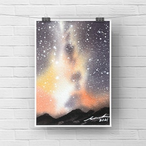 Original Watercolor Starry Night Galaxy Painting: 4x6 Hand-Painted Postcard