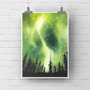 Original Watercolor Northern Lights Painting: 4x6 Hand-Painted Postcard