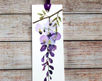 Original watercolor painting, handmade bookmarks, watercolor wisteria, 2x6 inches