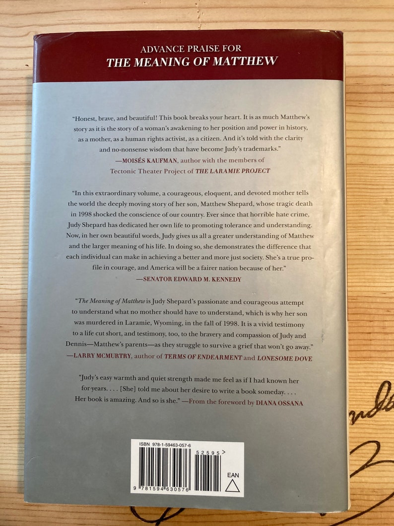 First Edition of The Meaning of Matthew by Judy Shepard Etsy