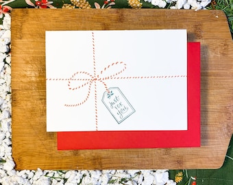 Letterpress Holiday Card, Wrapped Gift, "Just For You", Perfect for any Holiday including Christmas!