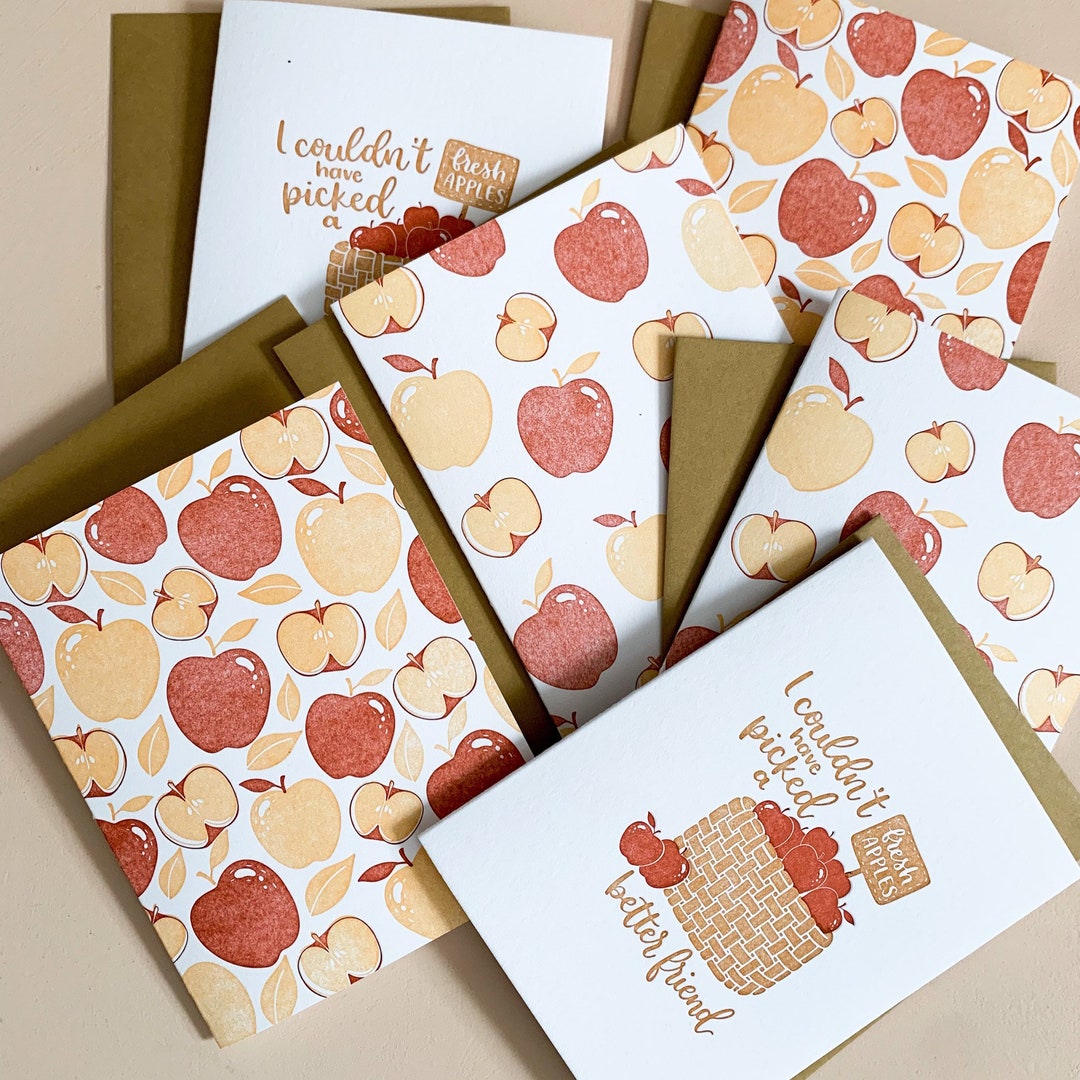 Apple Greeting Card Bundle, Set of 6, Any Occasion, Note Cards, Apple Patterns, Autumn Themed